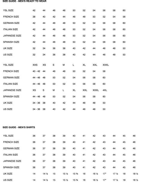 ysl sizing mens|ysl shirts size chart.